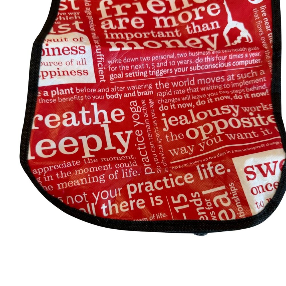 Lululemon Small Reusable Shopping Gift Bag Yoga Tote Snap Closure Black Red - Picture 3 of 5